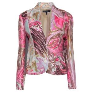 Lafayette 148 New York Pink Swirl Print Fitted Jacket